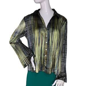 Nicola Metallic Pleated Long Sleeve Buttons Down Size Xl